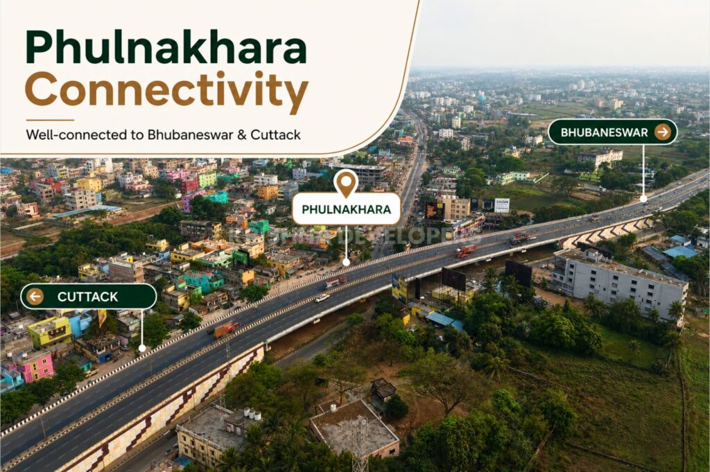 Phulnakhara connectivity map showing road access between Bhubaneswar and Cuttack Odisha