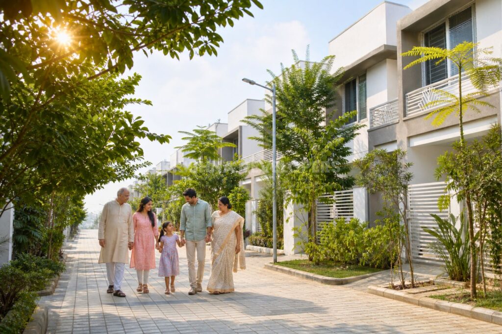 Peaceful residential street with villas and greenery near Bhubaneswar in Phulnakhara