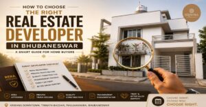 family checking documents before choosing real estate developer in Bhubaneswar